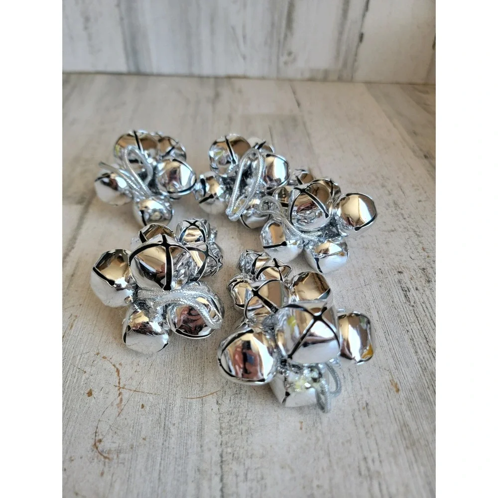 Pottery Barn silver grapevine Bell RARE ornament Xmas jingle unique set